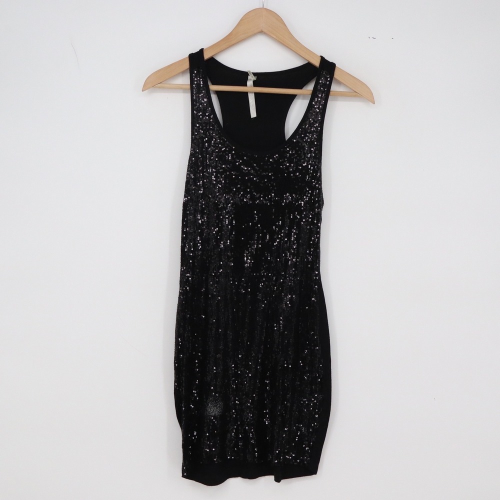 Love Tree Dress Womens M Sequin Front Racerback Mini Black Party Good